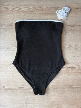 Cyn & Luca Black High Waist Bikini Bottom Medium Textured Tummy Control NWT